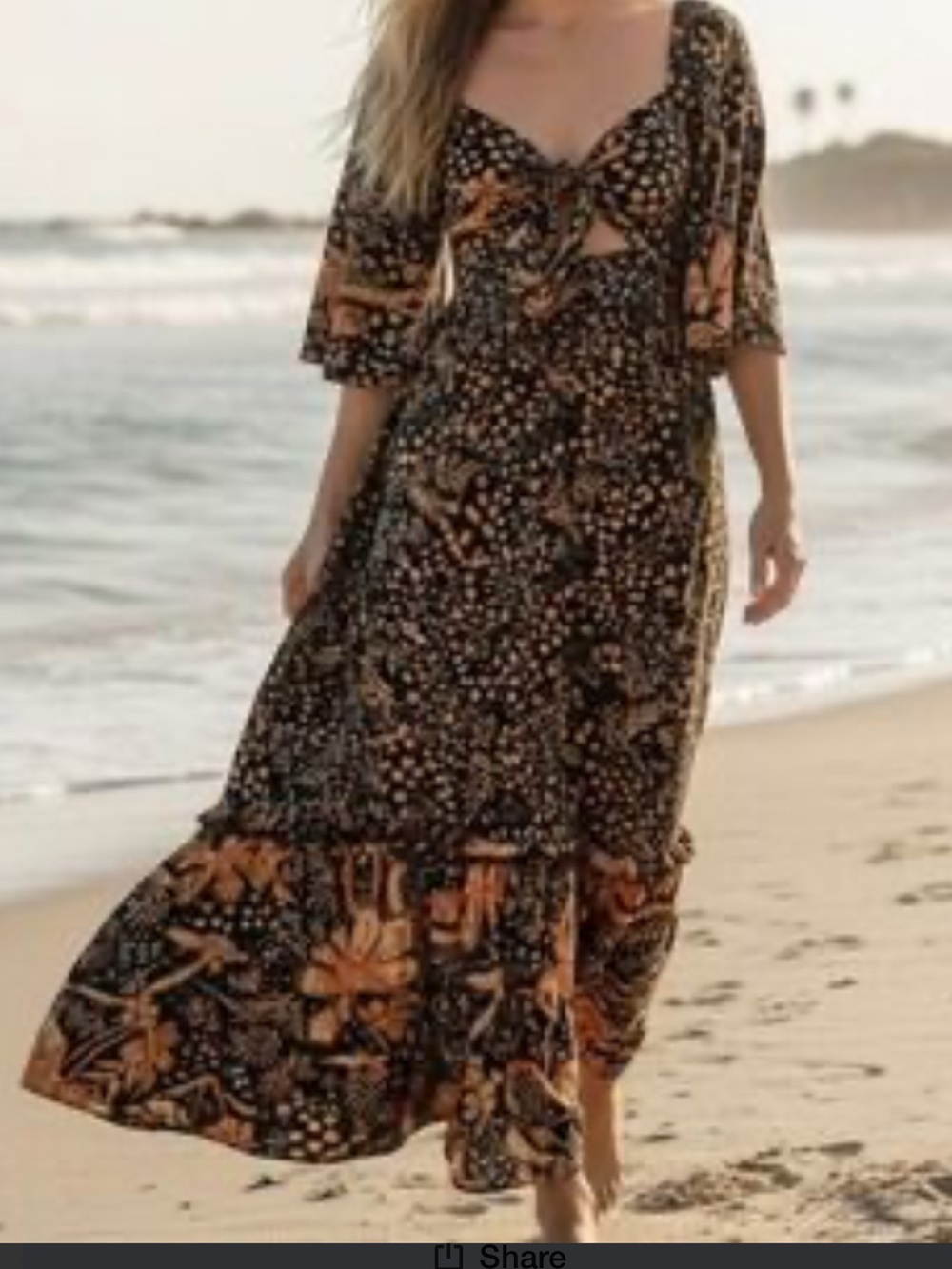 Angie Black Floral Boho Maxi Dress, size medium